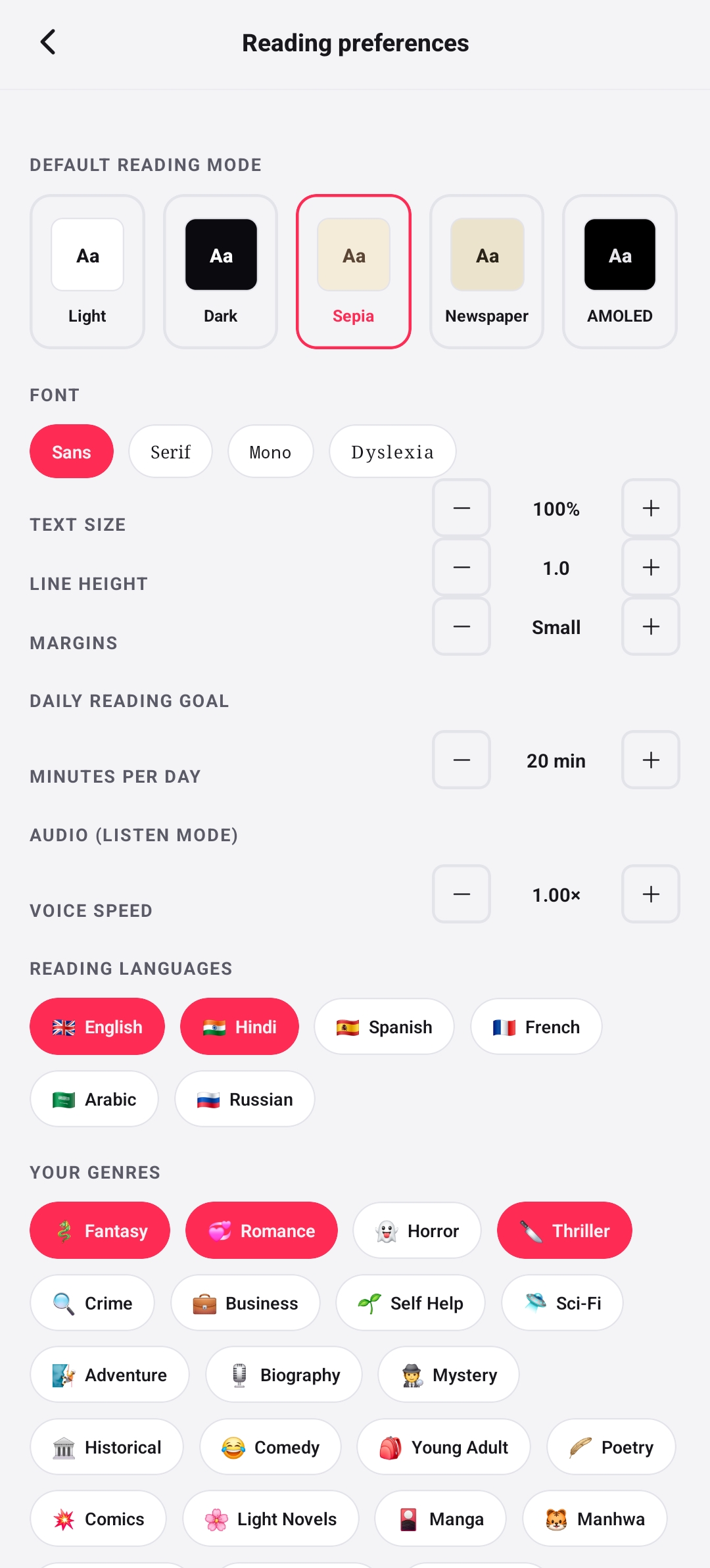Booktok clone search and discovery with language and mood filters